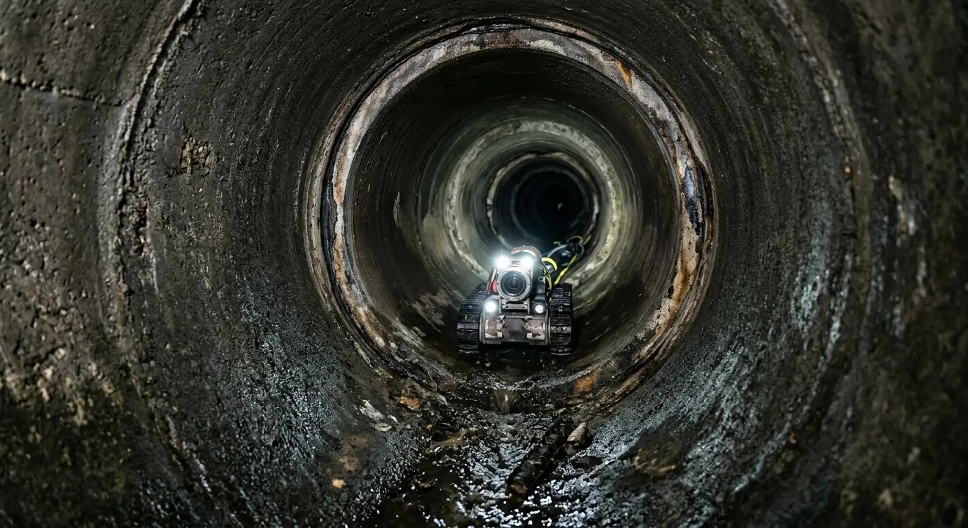 Robotic sewer camera inspecting pipe interior for Sewer Line Cleaning in Williamsburg